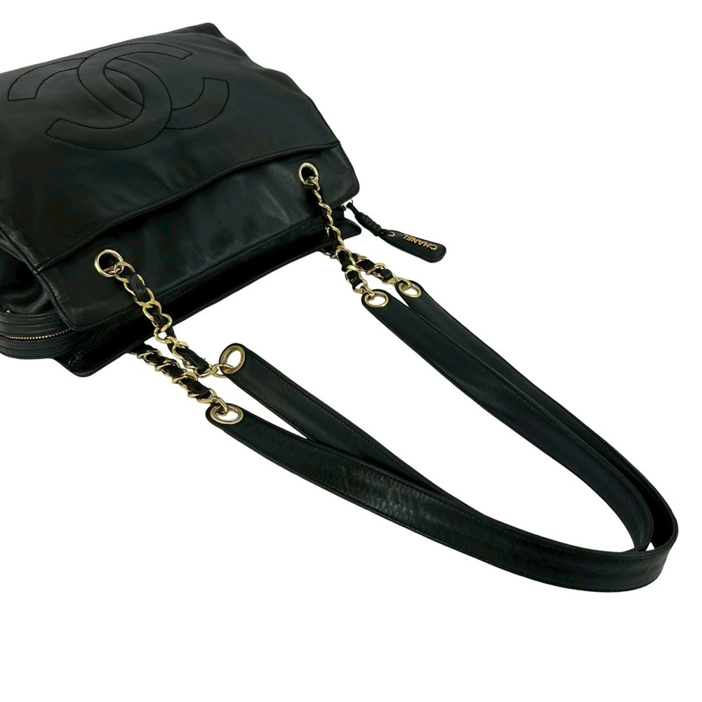 CHANEL Vintage Black Lambskin Leather Logo Shoulder Bag - Picture 4 of 10